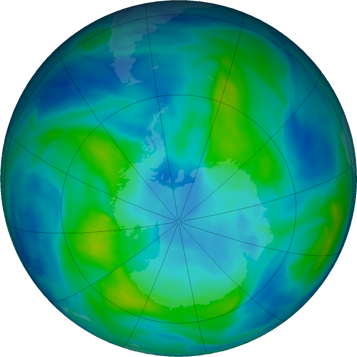 Antarctic ozone map for 13 April 2024